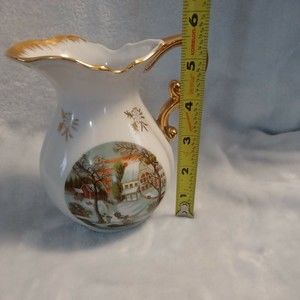 Enesco Vase Picture The Homestead In Winter Picture HTF 5 1/2 in X 5 in …